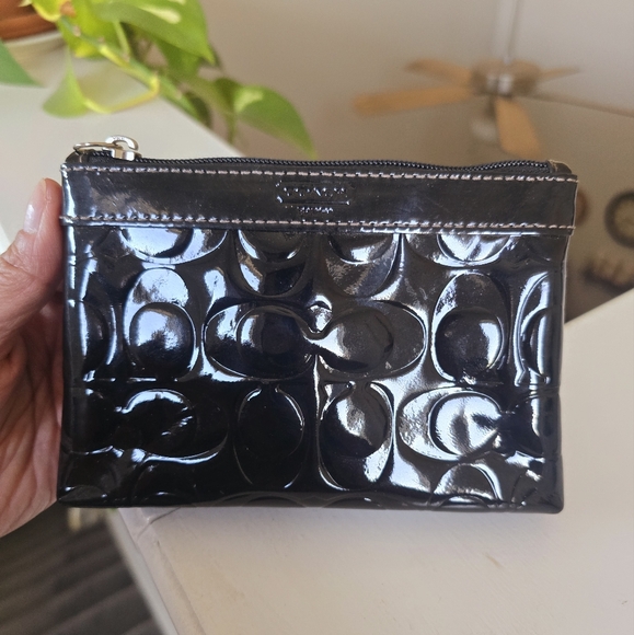Coach Black Embossed Patent Leather Pouch - Picture 1 of 8
